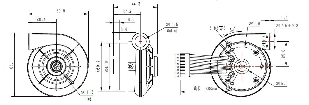 6.5kpa 25.5m3/H Airflow Fan Blower Snail Blower