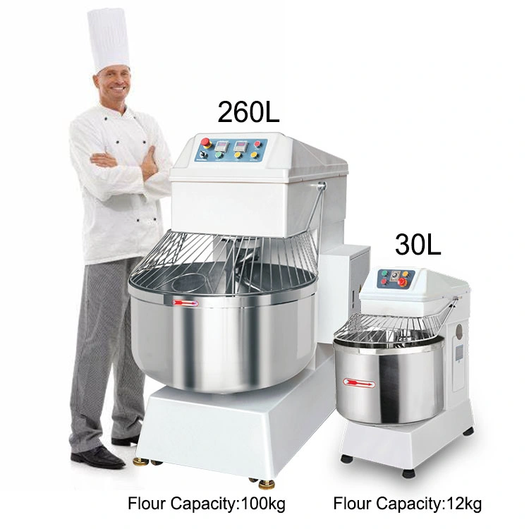 Commercial Industrial Electric 8 100kg 20L 260L Food Bread Baking Bakery Equipment Double Motion Stand Dough Spiral Machine Spiral Mixing Flour Dough Mixer